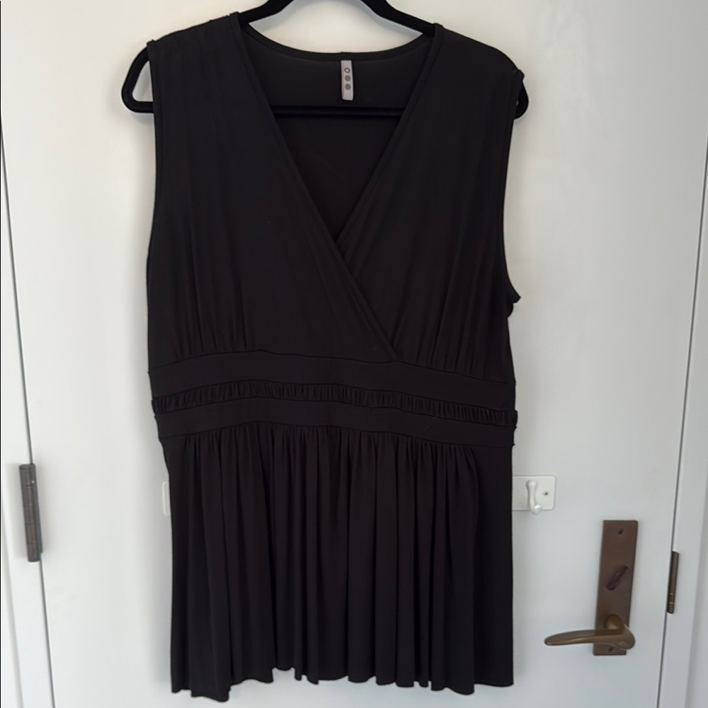 Three Dots Black Pleated Top with flared Peplum